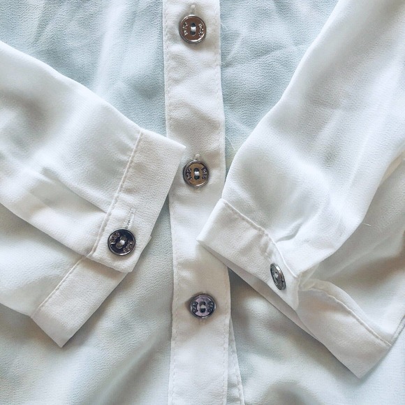 BCBG MaxAzria Blouse Sheer White Chiffon Jeweled Collar XS - Picture 7 of 9